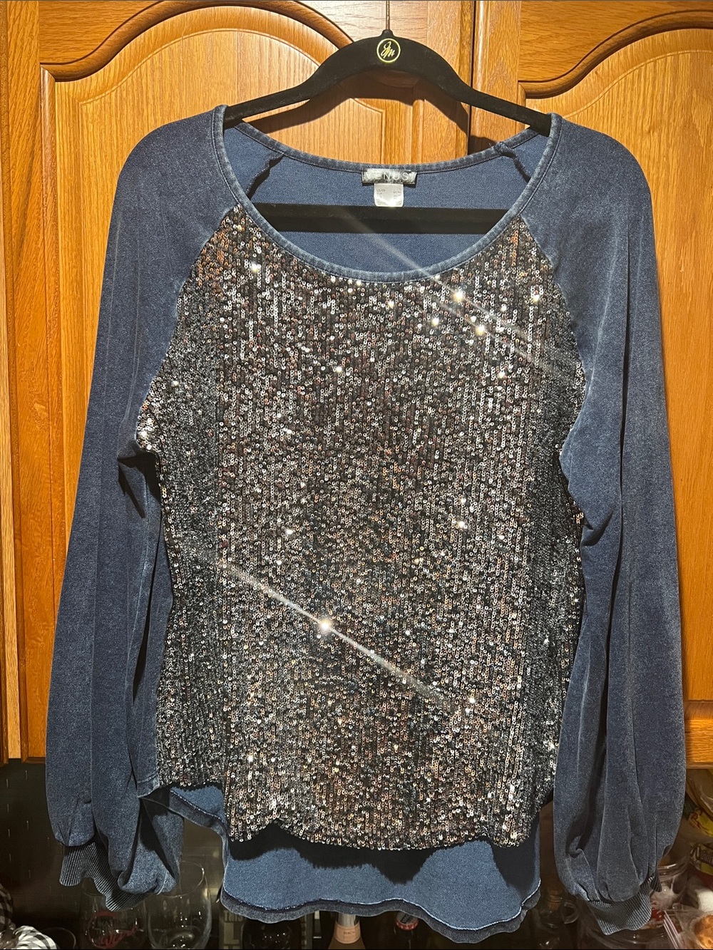 VENUS Navy Sequin Front Raglan Sleeve Sweatshirt